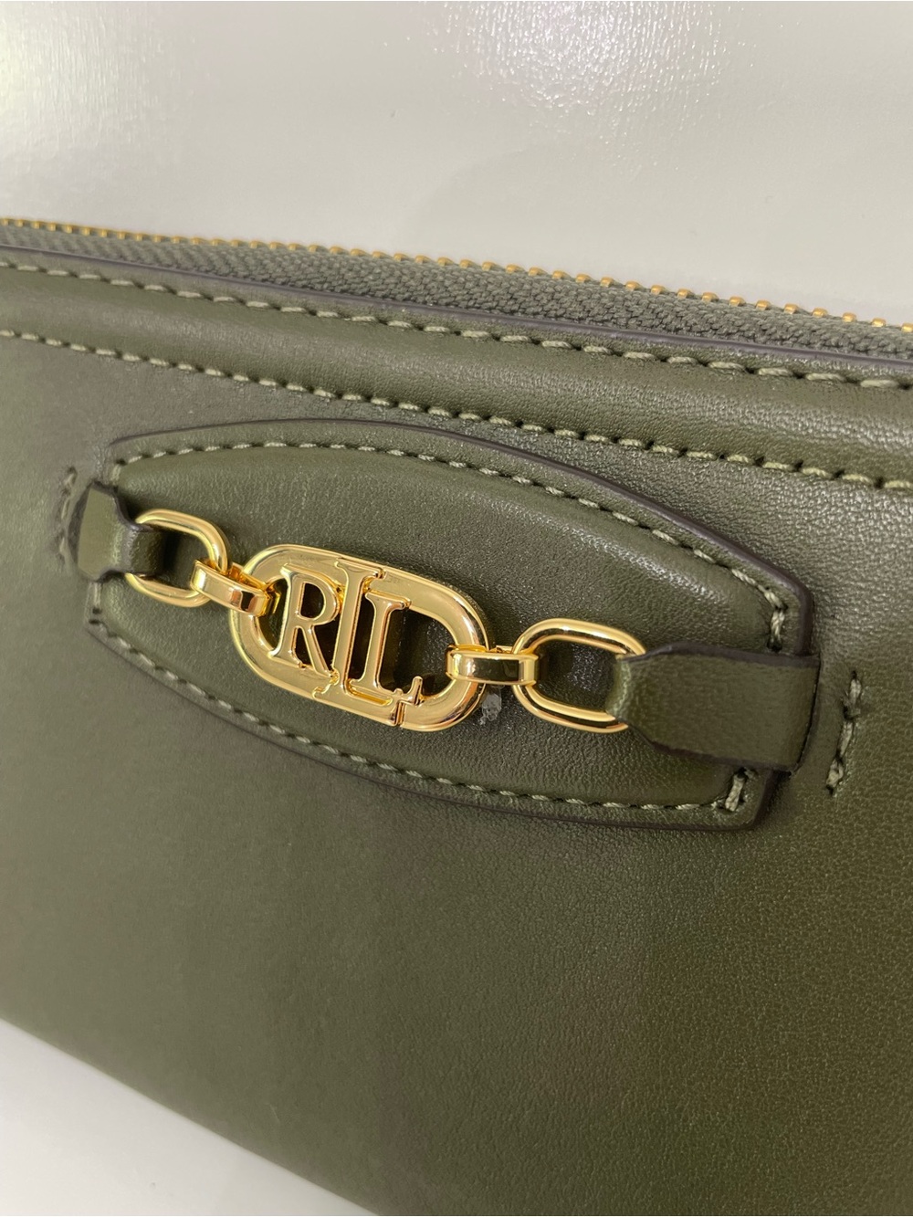 LRL Leather Olive Green Zip Around Wallet Wristlet Quiet Luxury Mobwife Funeral